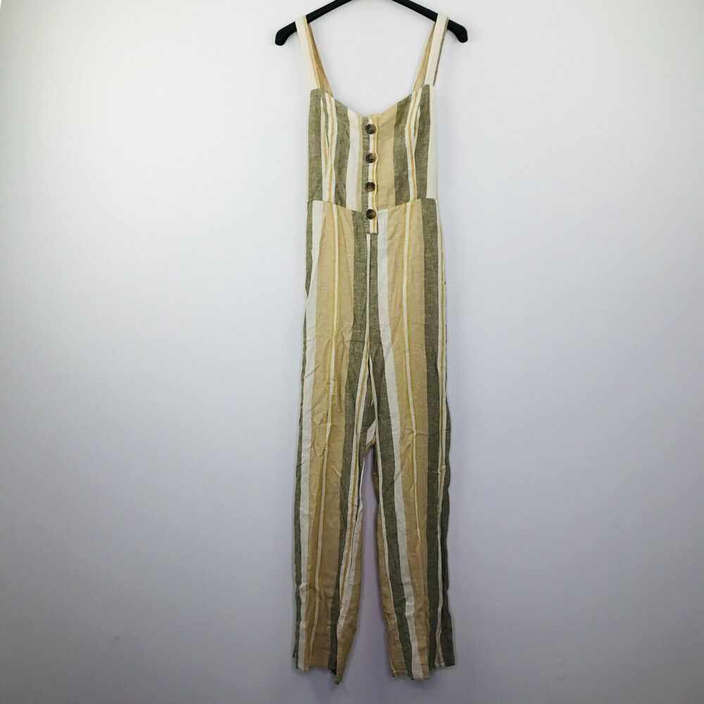 Romeo & Juliet Women's Medium Jumpsuit Beige Striped Backless Sleeveless BP6